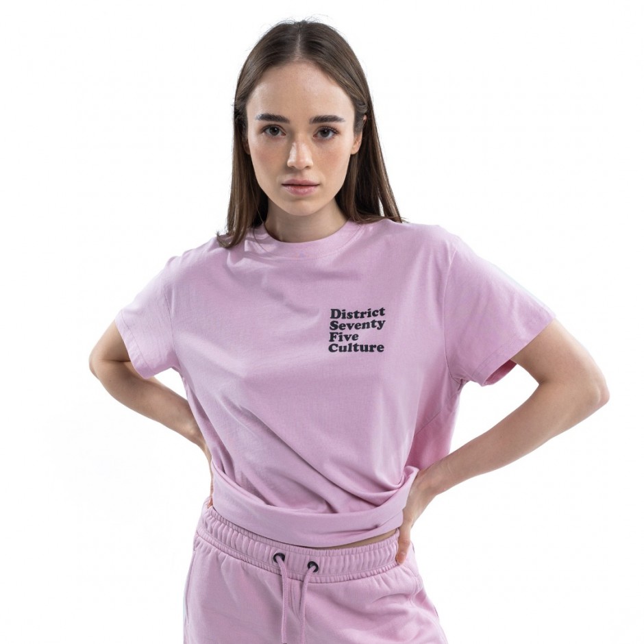 Γυναικεία Κοντομάνικη Μπλούζα District75 Λιλά