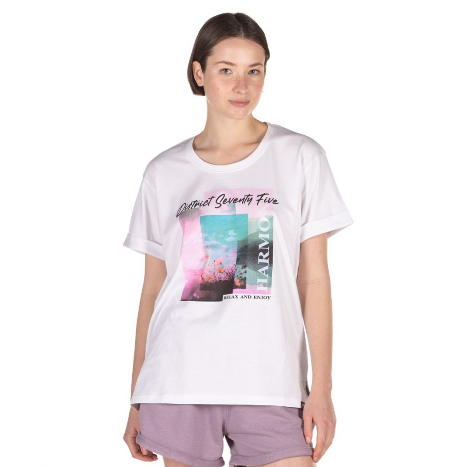 Γυναικεία Κοντομάνικη Μπλούζα DISTRICT75 Λευκό